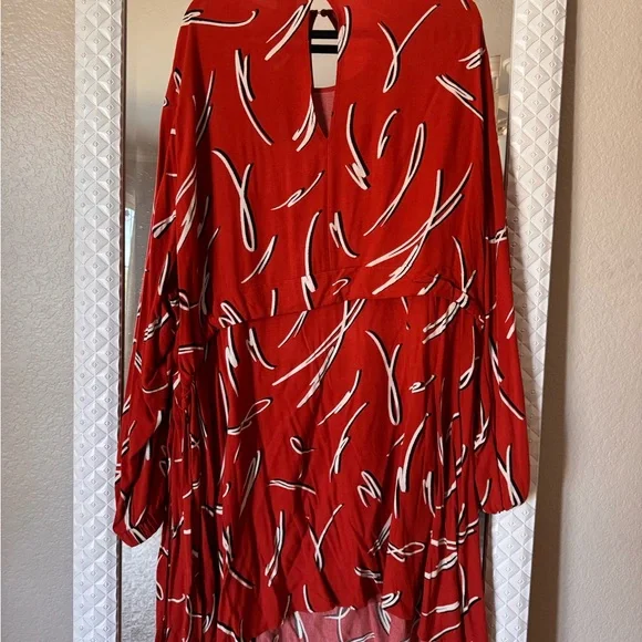 ASOS Red Printed Long Sleeve Dress with White & Black Accents - Picture 4 of 4